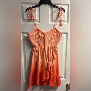 NWT Shore Capri Peach Ombré Ruffle Mini Dress W/ Adjustable Straps Size Large